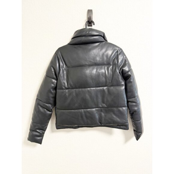 Abercrombie & Fitch Vegan Leather Mini Puffer Jacket Full Zip Black Medium - Picture 3 of 6